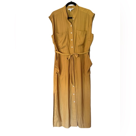Gibson Latimer Cap Sleeve Button-Front Midi Dress w/ Belt Large - Picture 1 of 6